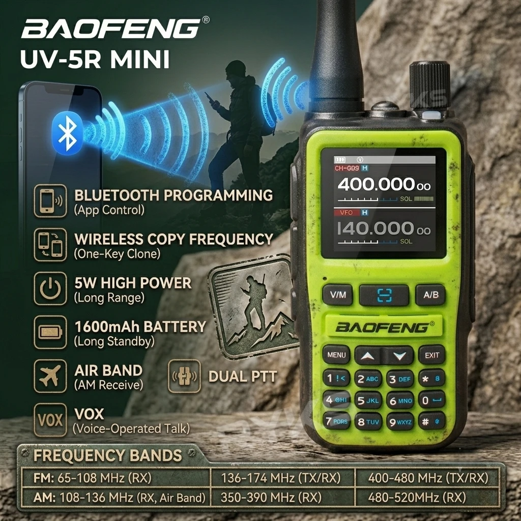 Powerful Baofeng Uv - 5R Mini Walkie Talkie With 1600Mah Battery Dual Band Uhf Vhf Wireless Copy Frequency Bluetooth Programming