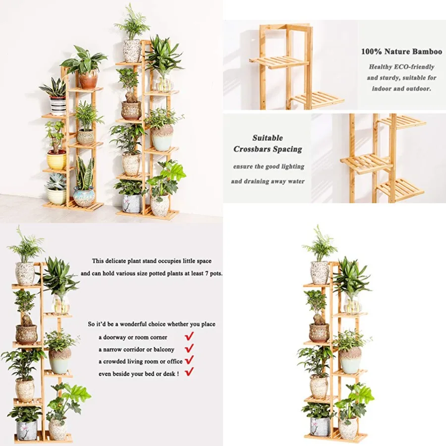 

Bamboo 6 Tier 7 Potted Plant Stand Rack Multiple Flower Pot Holder Shelf Indoor Outdoor Planter Display Shelving Unit for Patio