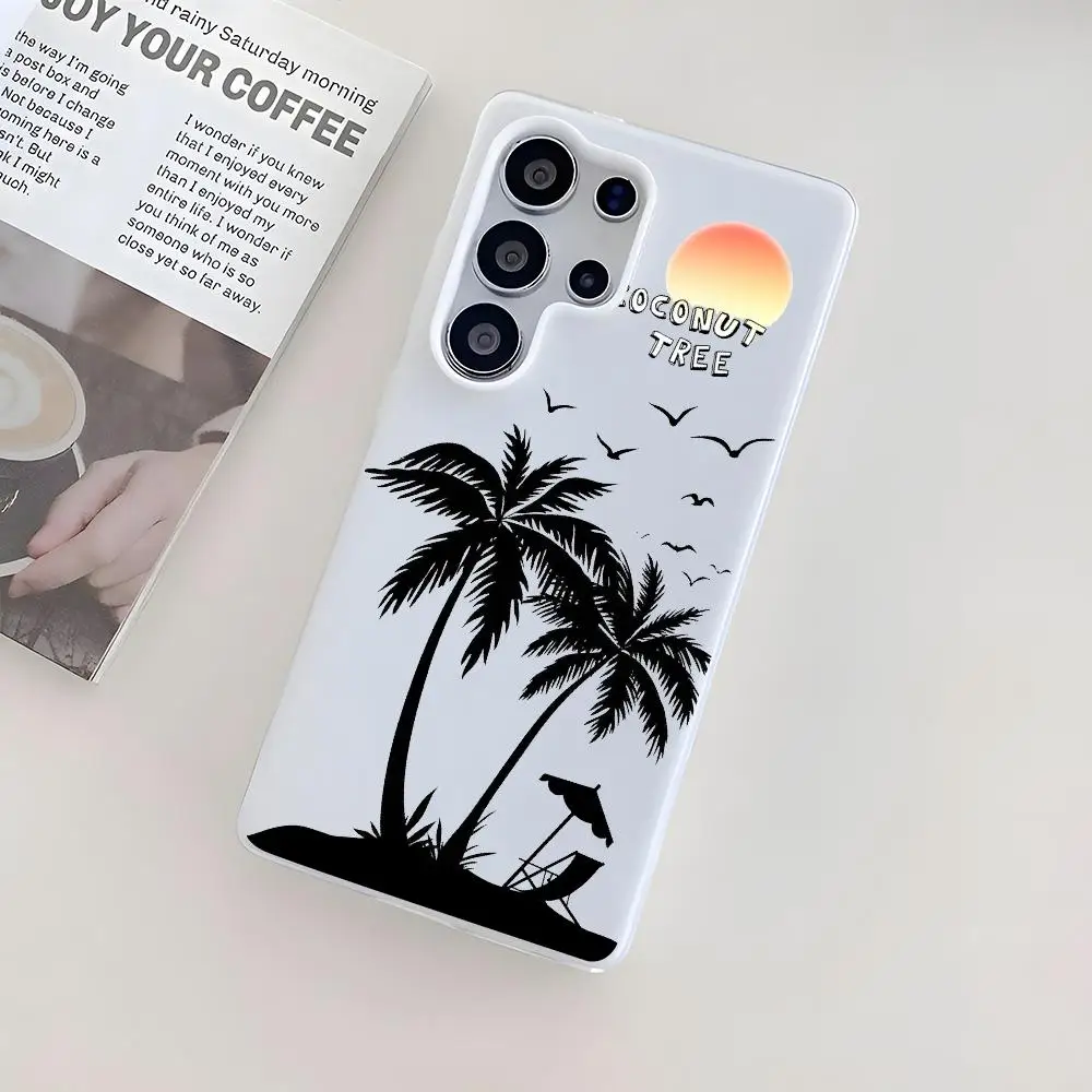 Beach Coconut Tree Phone Case For Samsung Galaxy S25 S24 S22 S23 Ultra S21 S20 Plus Frosted Jelly Shockproof Soft Cover