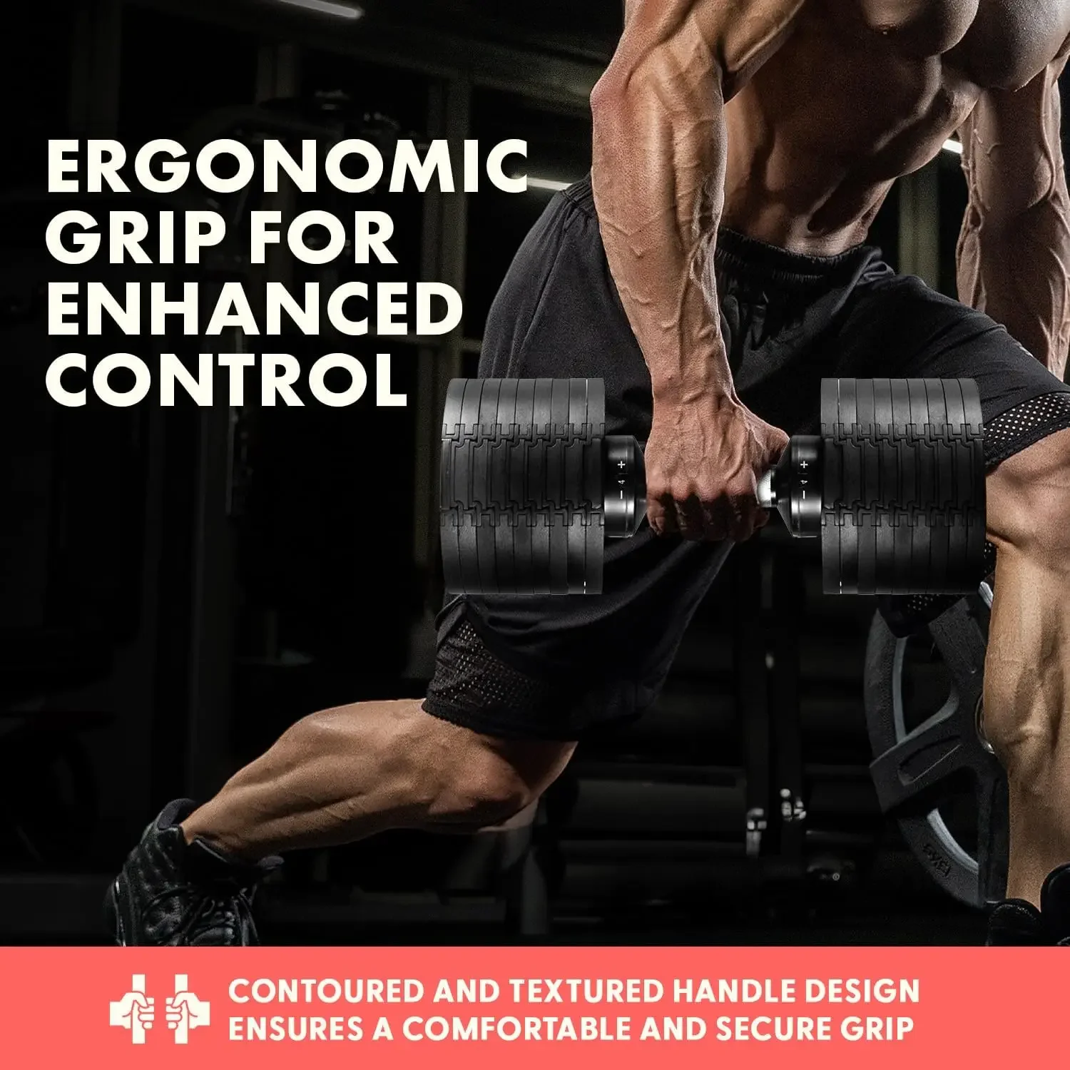 دمبل قابل للتعديل بوزن 70 رطل 9 في 1 خيارات الوزن، معدات اللياقة البدنية بمقبض معدني مضاد للانزلاق، تعديل الوزن سريع التغيير