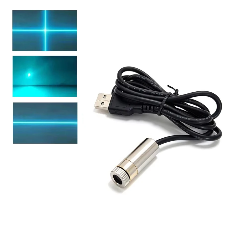 488nm 30mW Dot/Line/Cross Focusable Laser Diode Module Cyan-Blue Light Woodwork Parts Cable/USB