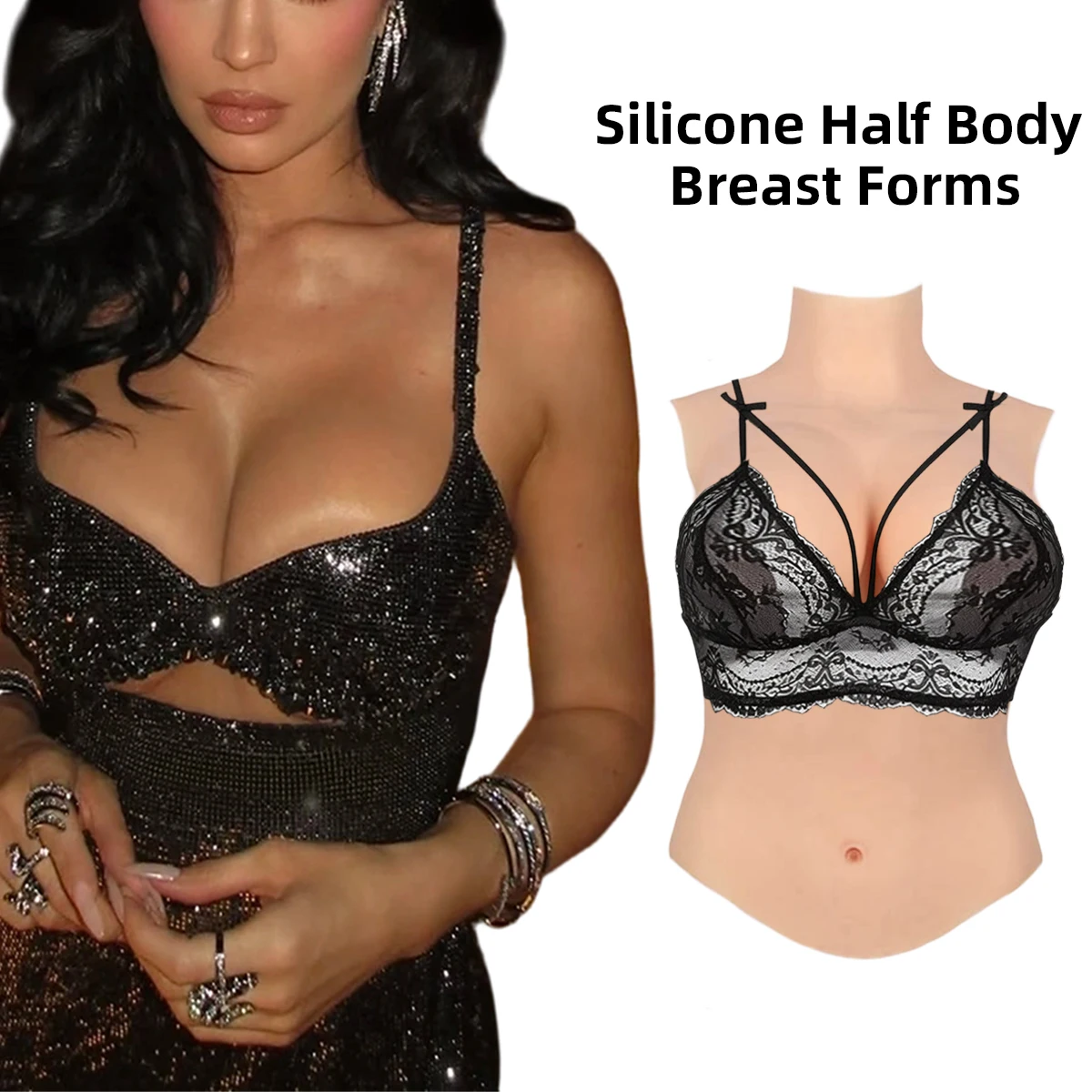 Silicone Half Body Breast Forms, Realistic Chest, Simulation Breast Pads, Collarbone Lines, Suitable for Crossdressing, Cosplay