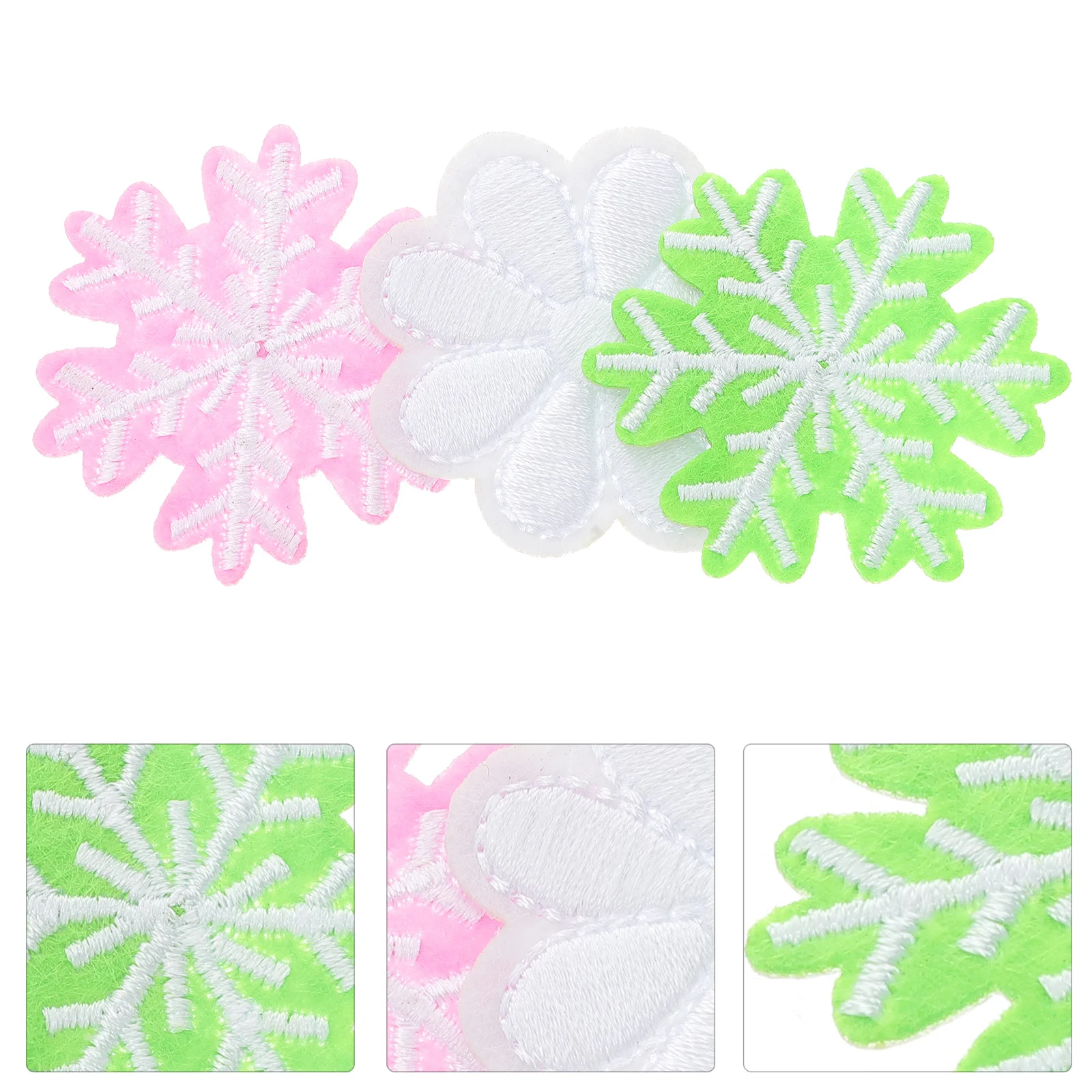 60Pcs Pink Snowflake Patches Christmas Embroidered Appliques for Garments Accessories DIY Decorative Patch Craft Sewing Repair