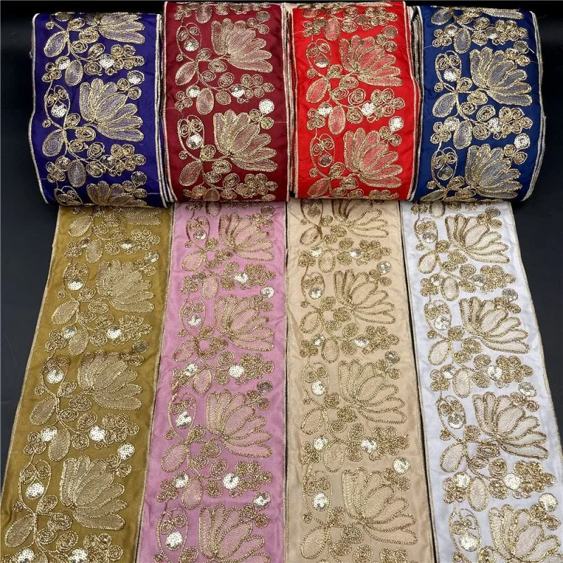 1 Yards Gold Thread Lace Fabric Sofa Barcode Clothing Accessories Handmade Embroidery Ribbon Accessories