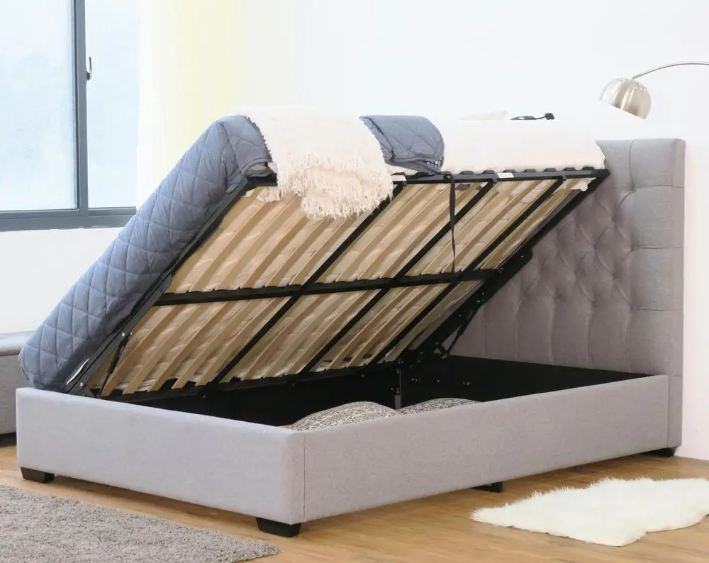 

New Design Elegant Pneumatic Bed Gas Spring Lift Bed Room Furniture Modern Linen Fabric Bed