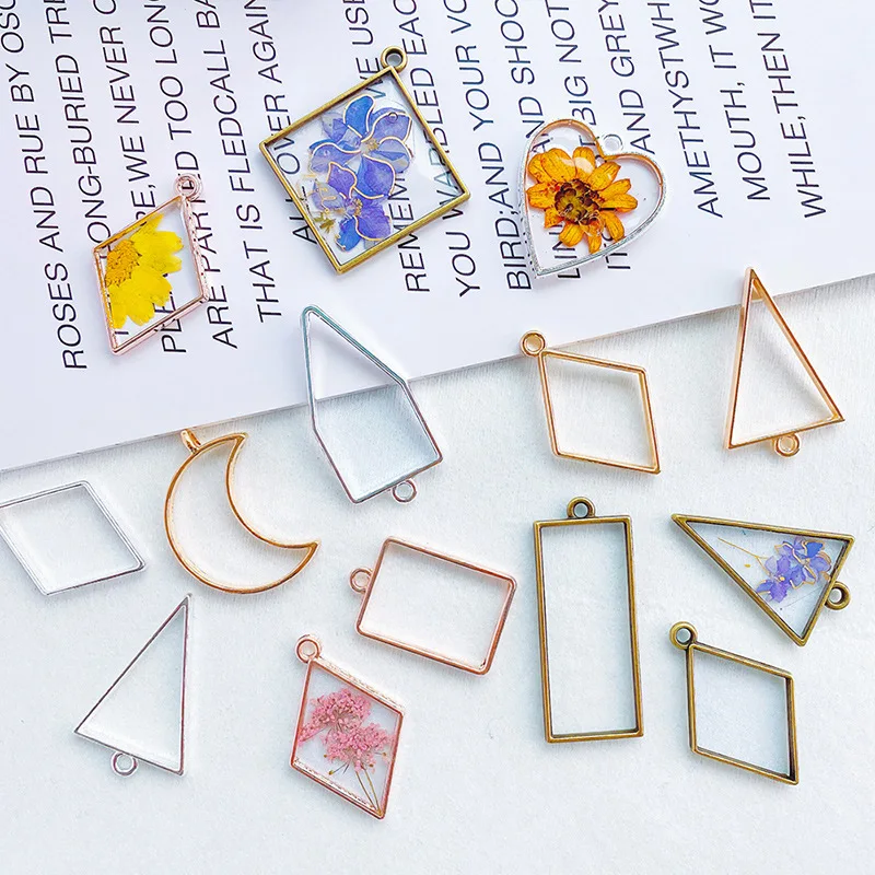 10Pcs/30Pcs Geometric Figure Charm Hollow Glue Blank Pendant Metal Alloy DIY Bracelet Necklace Earrings Handmade Bezel Mold