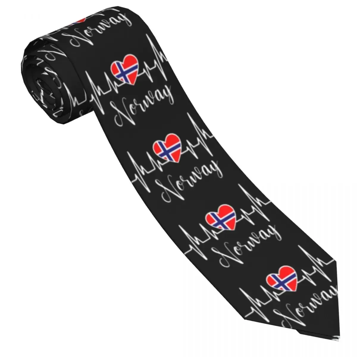 Custom Flag Of Norway Heartbeat Tie 3D Printed Fashion Neck s For Men Leisure Great Quality Collar  Necktie Accessories