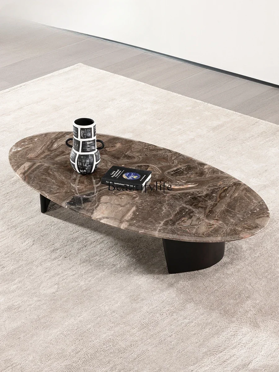 

02 ls 18 итальянский современный простой журнальный столик из натурального мрамора для гостиной, бытовой овальный чайный столик высокого класса
