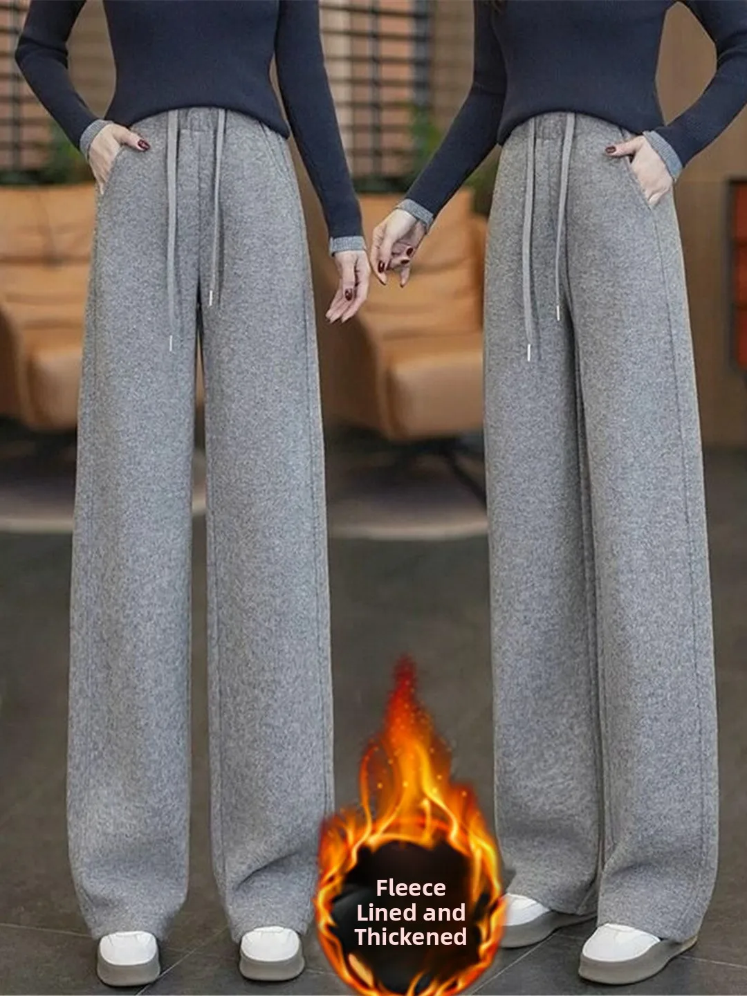 High Waist Straight Leg Wide Leg Pants Women's plus Size Fashionable Comfortable Loose Casual Trousers Autumn Winter Polyeste...