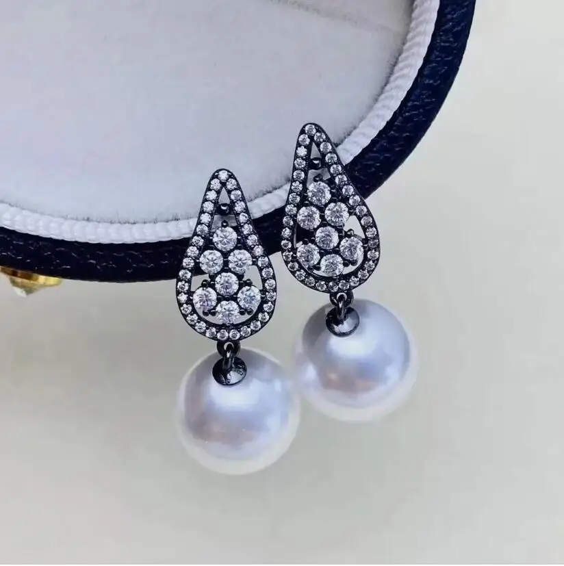 classic pair of 10-11mm 9-10mm south sea round white pearl earring925s