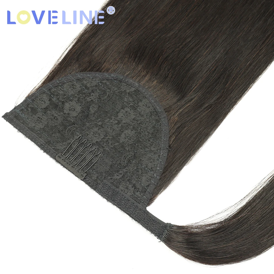 Loveline extensões de cabelo humano de rabo de cavalo reto com clipe envoltório em torno de rabo de cavalo peruca para mulheres cabelo remy virgem 16-26 Polegada