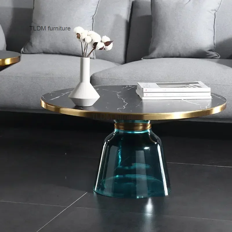 

Nordic Luxury Glass Coffee Table Model Room Sofa Side Table Combination Modern Simple Living Room Round Table F