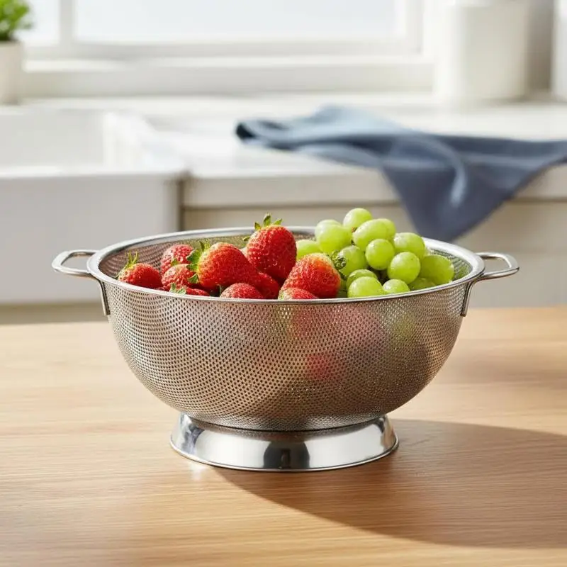 Stainless Steel Colander With Double Handle Food Pasta Strainer Basket With Self-draining Solid Ring Base Fine Mesh Filter view 3