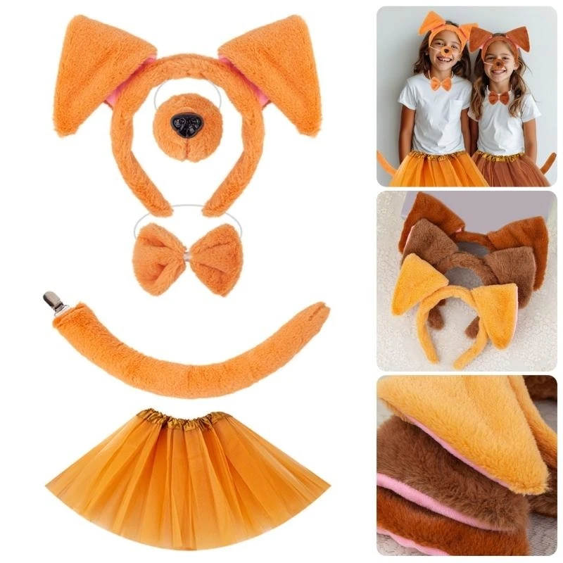 5asd Hondenkostuums voor kinderen Meisjes Halloween Dier Cosplay Accessoires met Hondenoren Hoofdband Staart Tutu Rokken Set