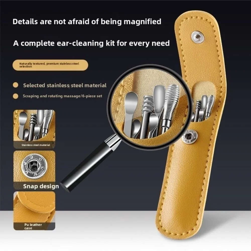 6PCS Gifts 360° Stainless Ear Pick Spiral Design Ear Wax Remova Spring Ear Scraper Portable Ear Spoon