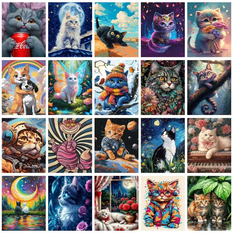 

CHENISTORY Paint By Number Cartoon Cat For Adults DIY Frame Picture By Numbers Animal Acrylic Paint On Canvas Home Decor