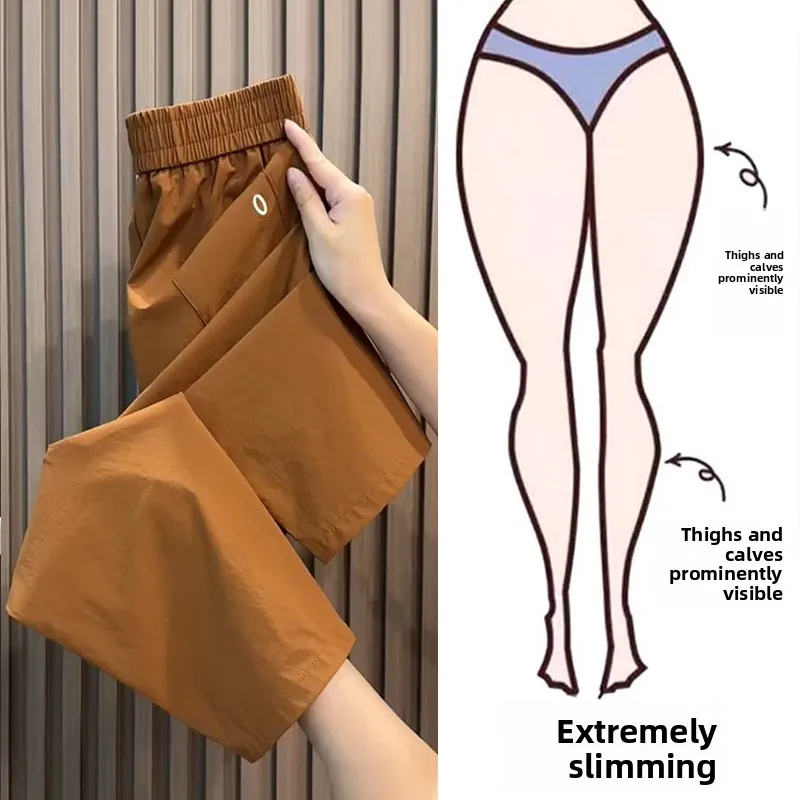 

Ice Silk Quick Dry Slim Fit Pants Women's Summer Thin Large Size Loose Wide Leg Harlan Capri Pants High Waist Casual Wear