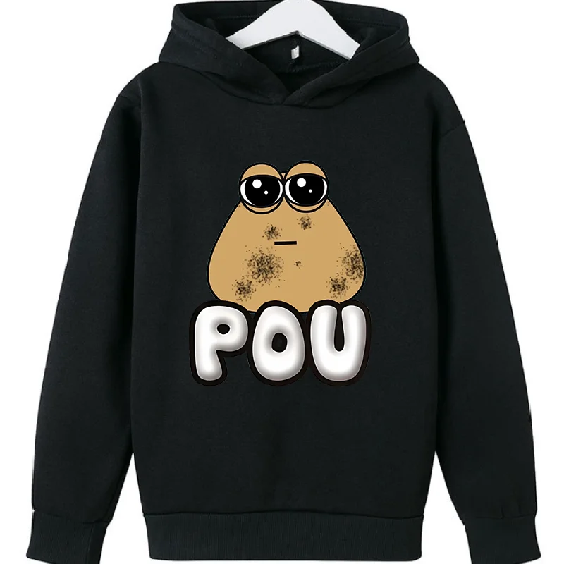 New My Pet Alien Pou Kids Print Art Print Cute Sweatshirts Boys Girls Gift Top Thick Clothes Kids Hoodie Sweater Black