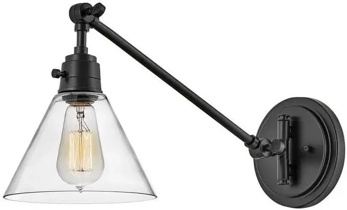 Steel 1 Light Swing Arm Wall Lamp in Modern Farmhouse Style with Metal Shade-10.25 inches H X 7.75 inches W-Black Finish-Clear S