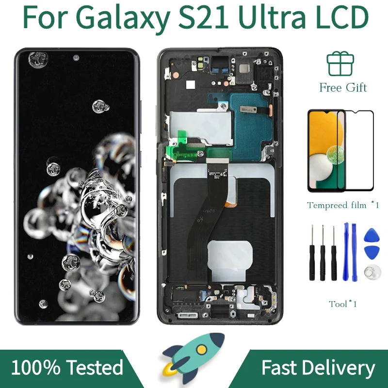 S21U LCD Screen For Galaxy S21 Ultra 5G Display G998B G998U G998N  Touch Screen Digitizer For s21 ultra Screen Replacement LCD