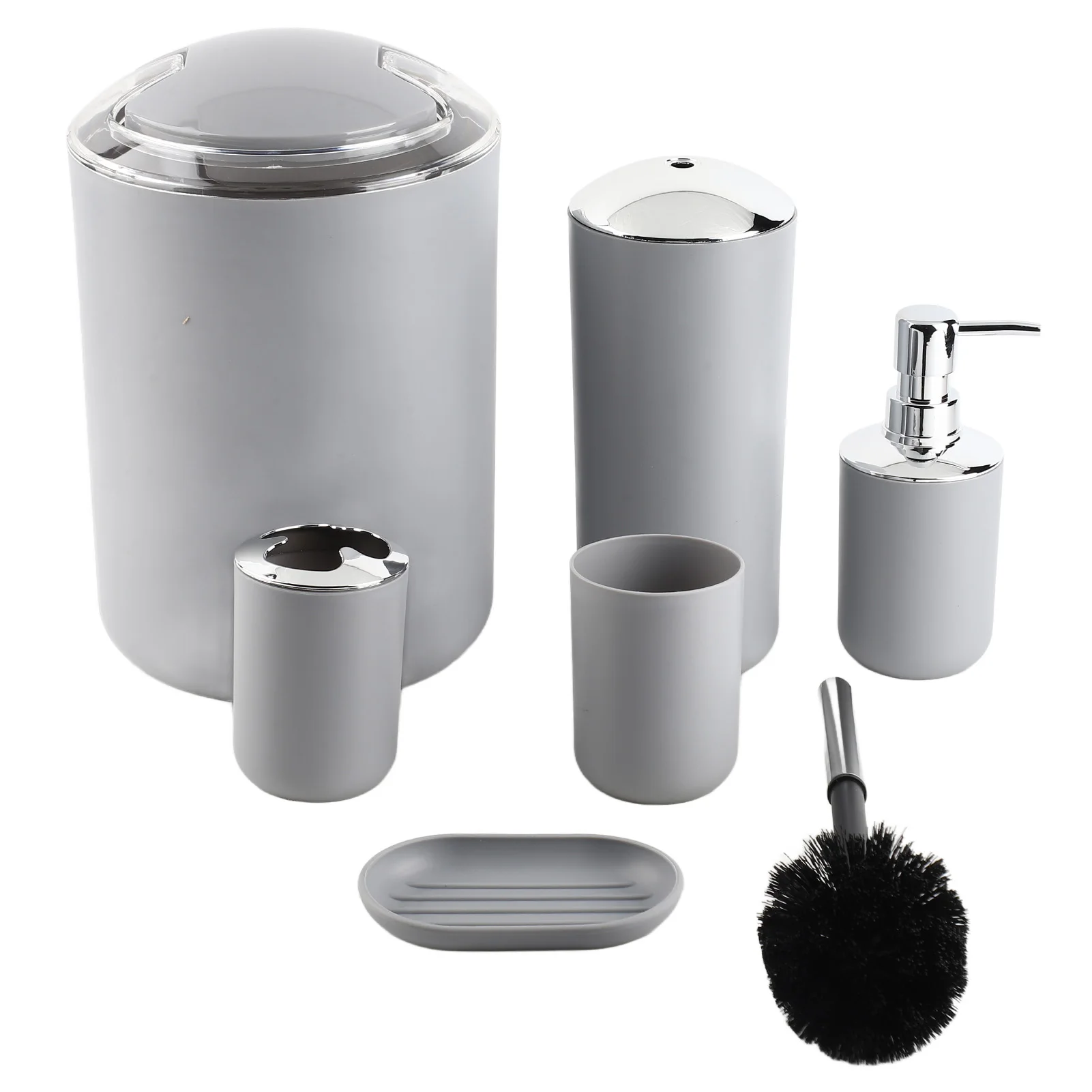 

6pcs/set Bathroom Accessories Set Toothbrush Cup Holder,Trash Can,Soap Dispenser,Toilet Brush,Lotion Bottle