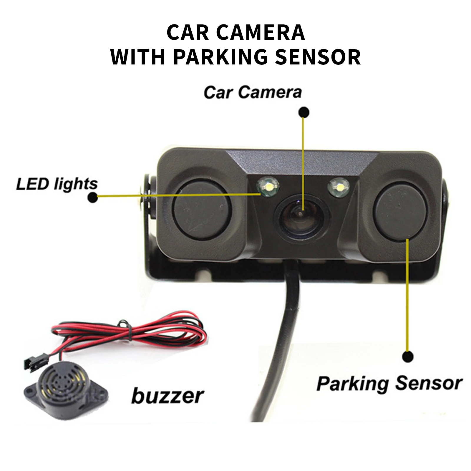 3IN1 Car Parking Sensor Car Night Vision  Reverse Backup Rear View Camera 2 Radar Detector Sensors BiBi Alarm