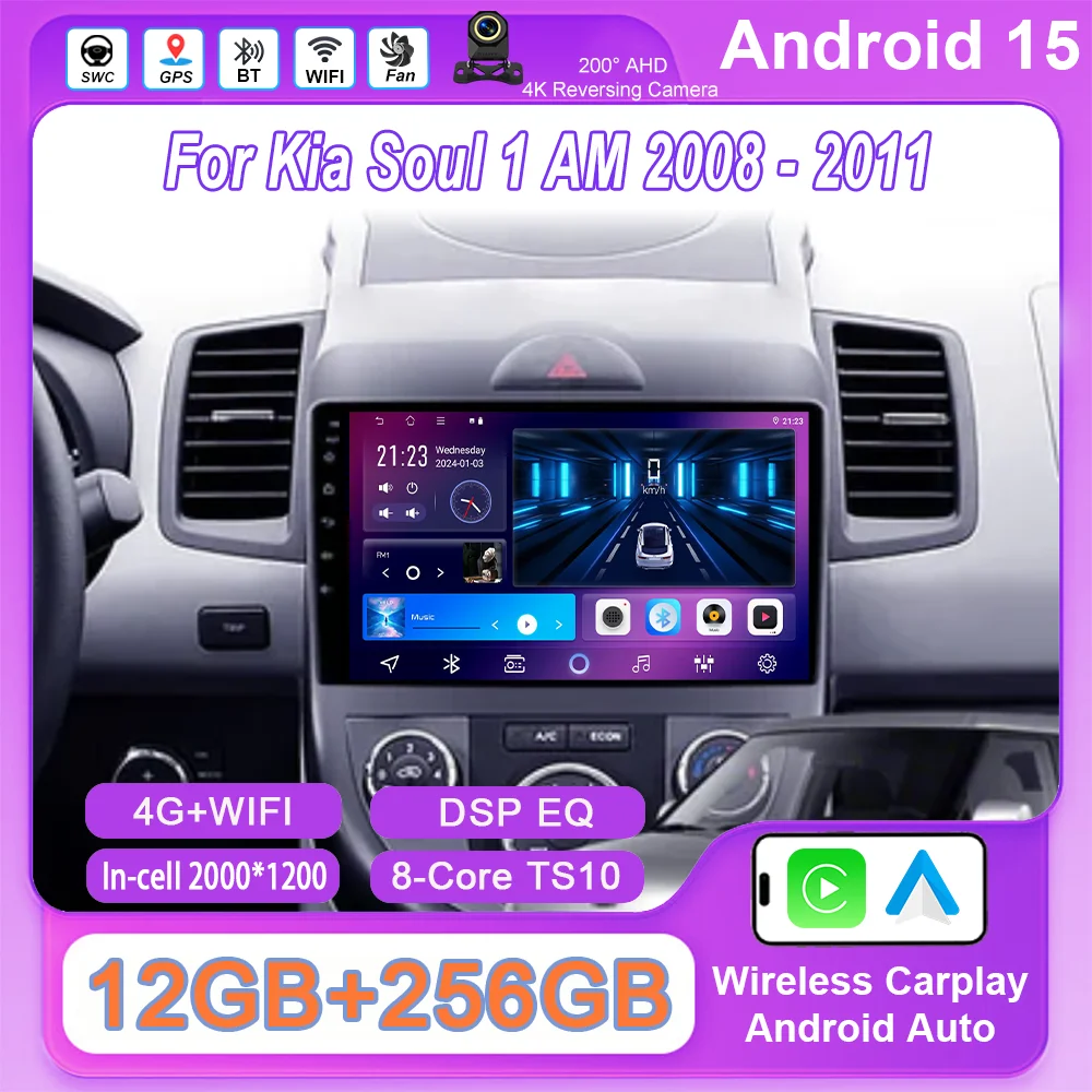 

Carplay Android 15 Auto Car Radio For Kia Soul 1 AM 2008 2009 2010 2011 Auto Multimidia Video Player QLED Touch Screen Stereo 4G