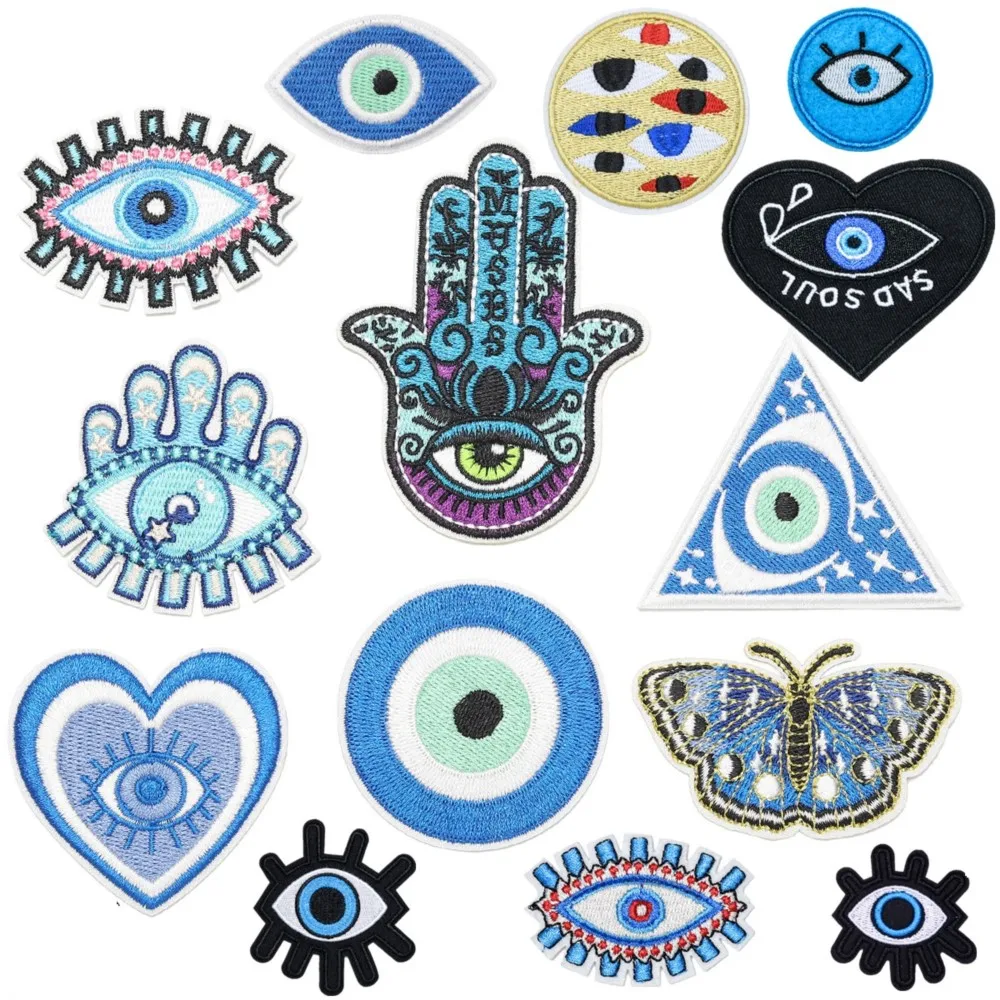

14Pcs Cartoon Blue Eye Street Fashion Series Iron on Embroidered Patch For on Diy Sew Clothes Hat Jeans Sticker Applique