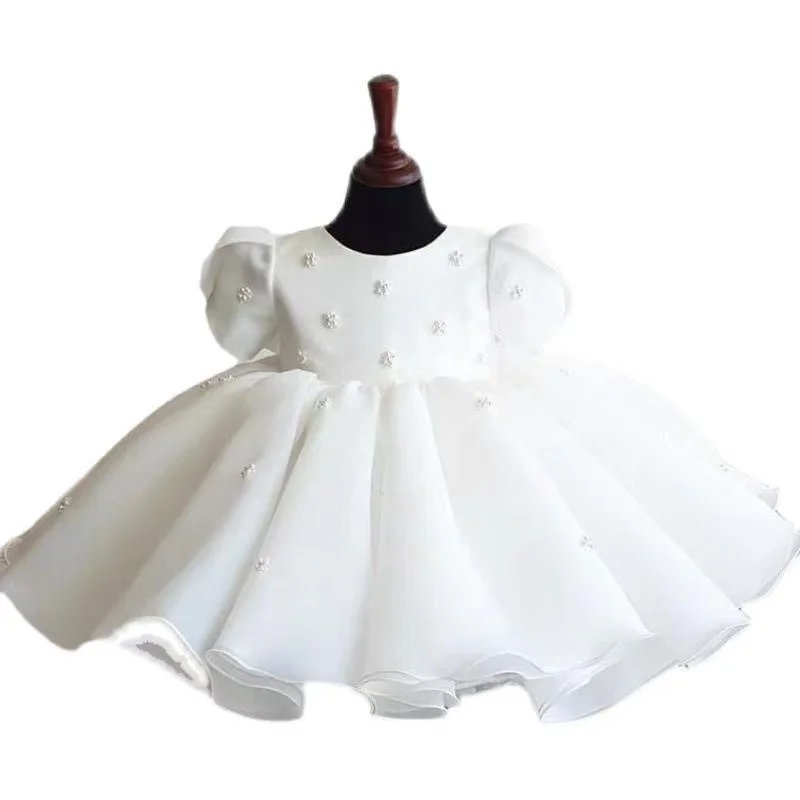 

2025 Girls' Spring and Summer New Year-Old Baby White Round Neck Sweet Princess Dress Little Girl Dress princess Dress