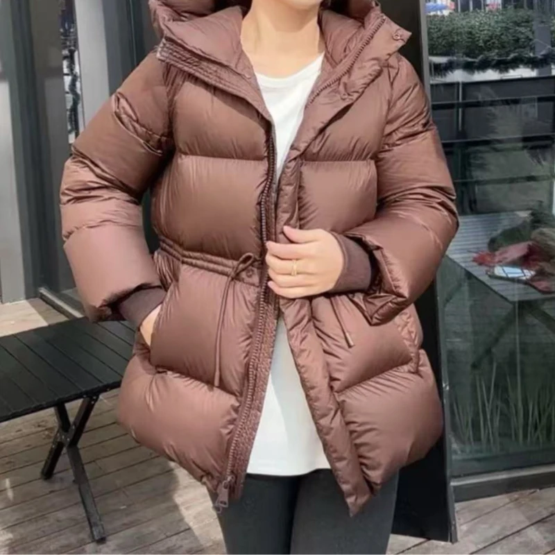 Winter Women Parkas Down Cotton Padded Coat Pink Warm Sashe Hooded Outwear Female Thick Snow Wear Coats Puffer Quilted Jacket