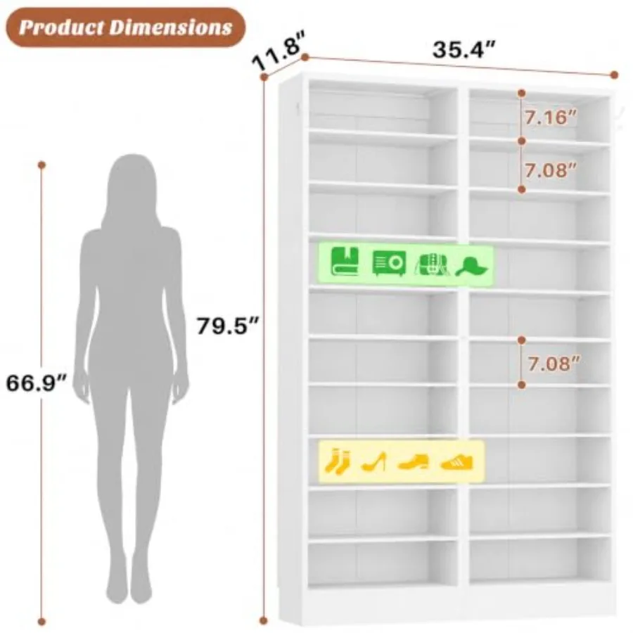 Narrow Shoe Cabinet Set of 2 for Closet Entryway Bedroom, Wood, Natural Brown, Vertical Shoe Shelf Tower with Open Storage Hold