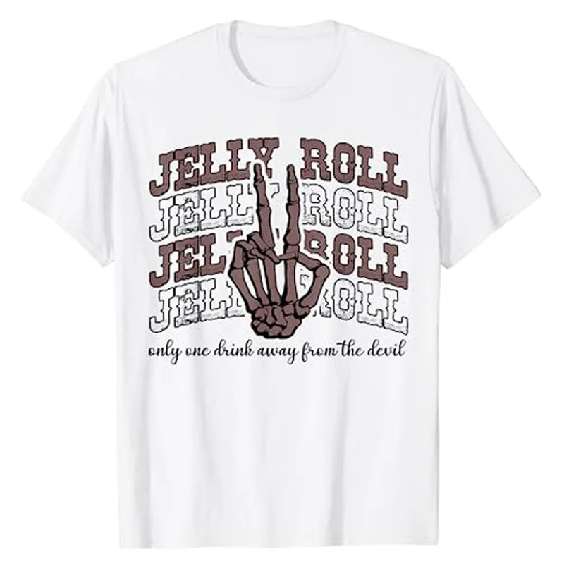 Jelly Roll Only One Drink Away From The Devil, Country Music T-Shirt Funny Trips Travel Lover Graphic Tee Short Sleeve Blouses