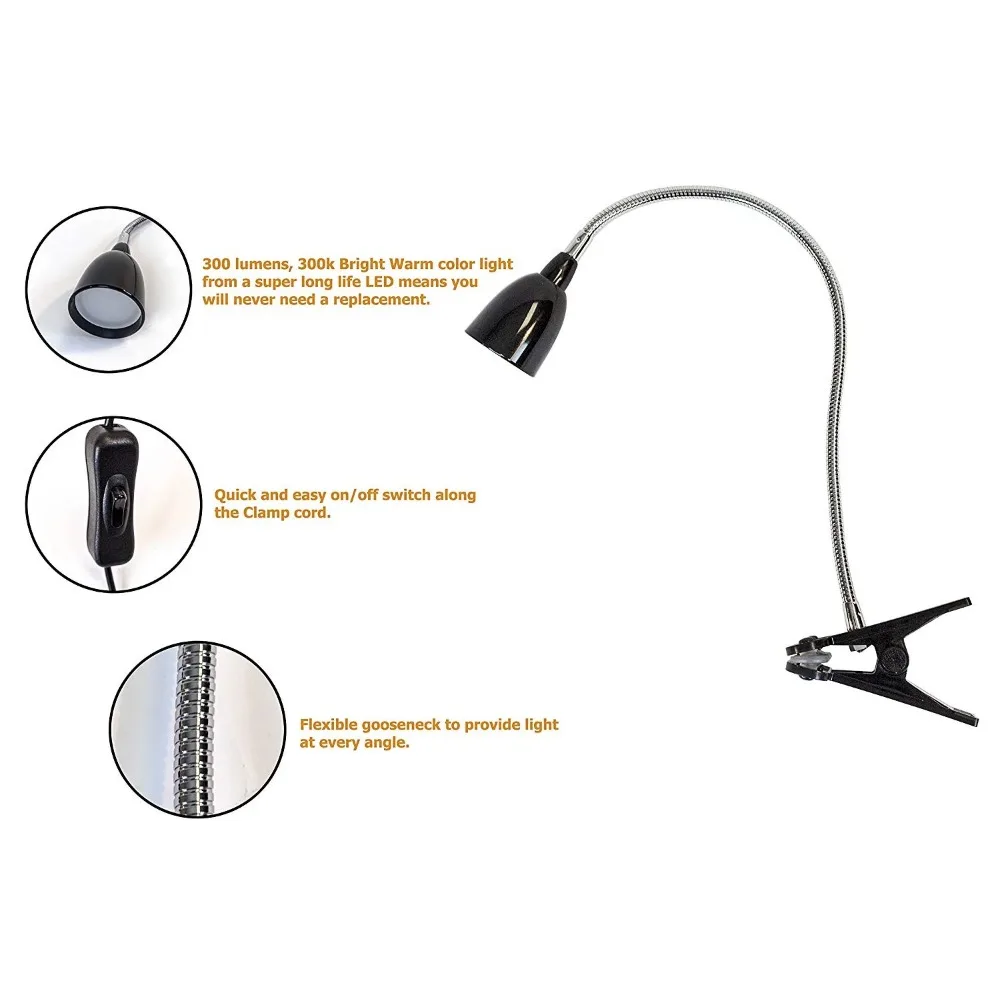 7 LED-Flex-Clip-on-Lampe, 3 Watt, Schwarz