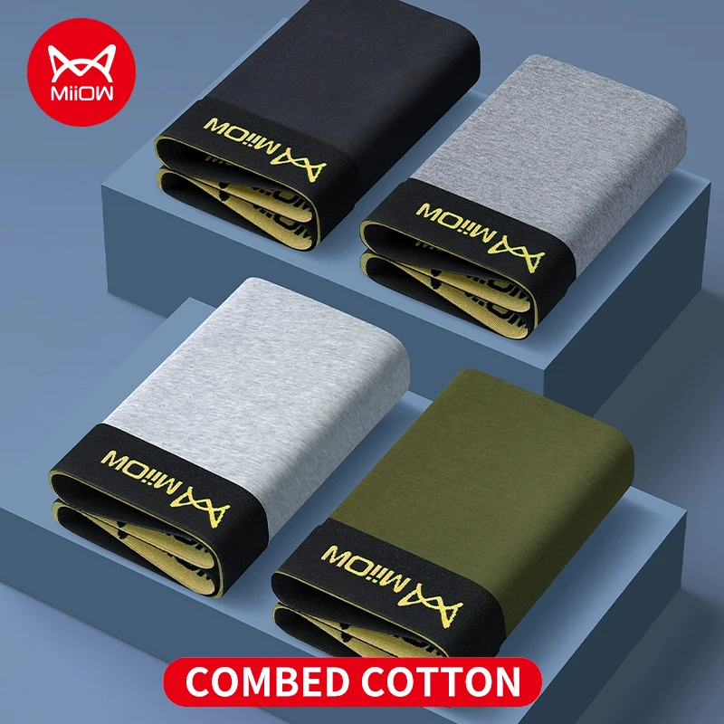 

MiiOW, 4 шт., хлопковое зимнее мужское нижнее белье, боксеры из шелкового шелка, антибактериальные мужские трусы с промежностью, дышащие трусы-боксеры