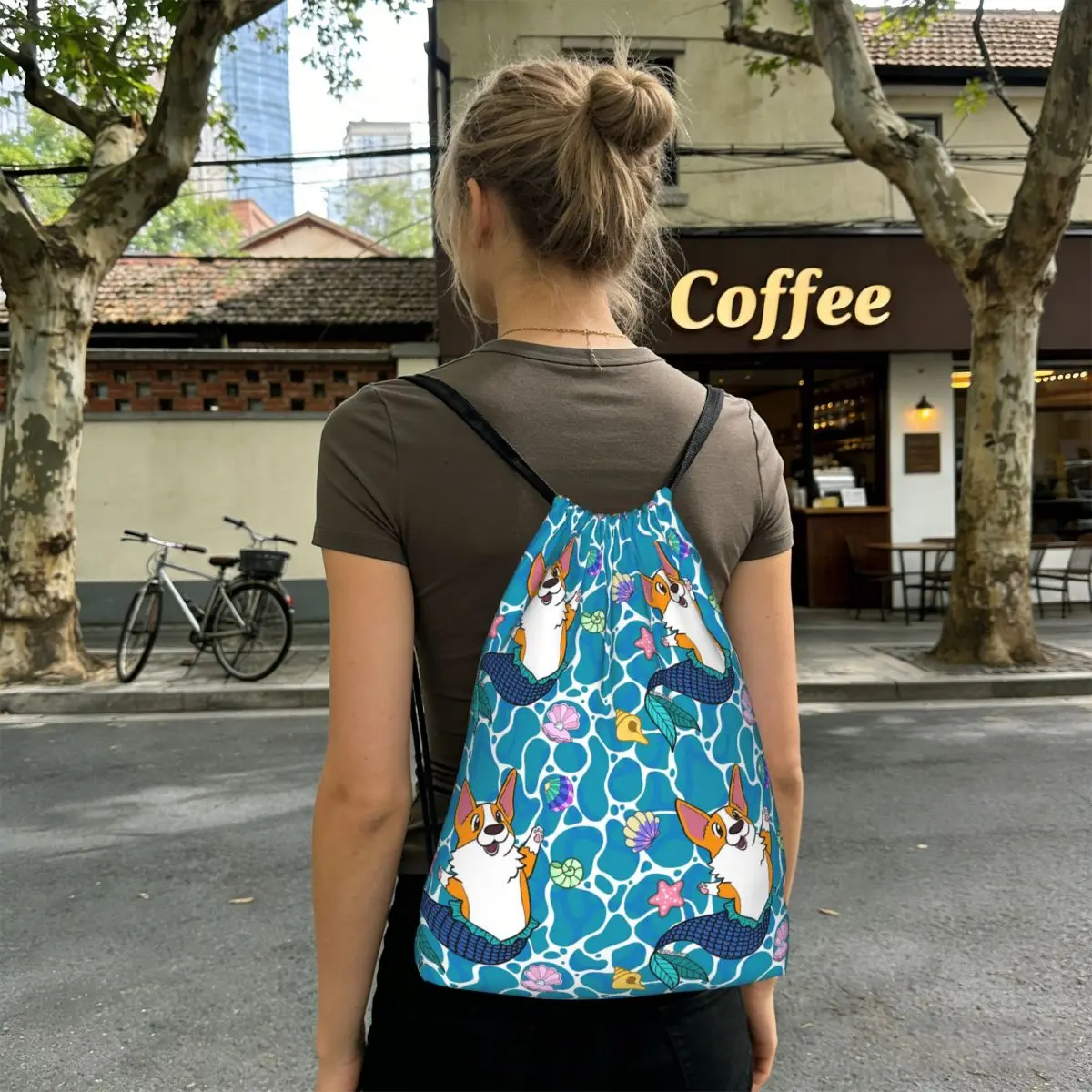

Corgi Beach Coconut Tree Pattern Backpacks Multi-function Drawstring Bags Sundries Bag Book Bags for Travel School