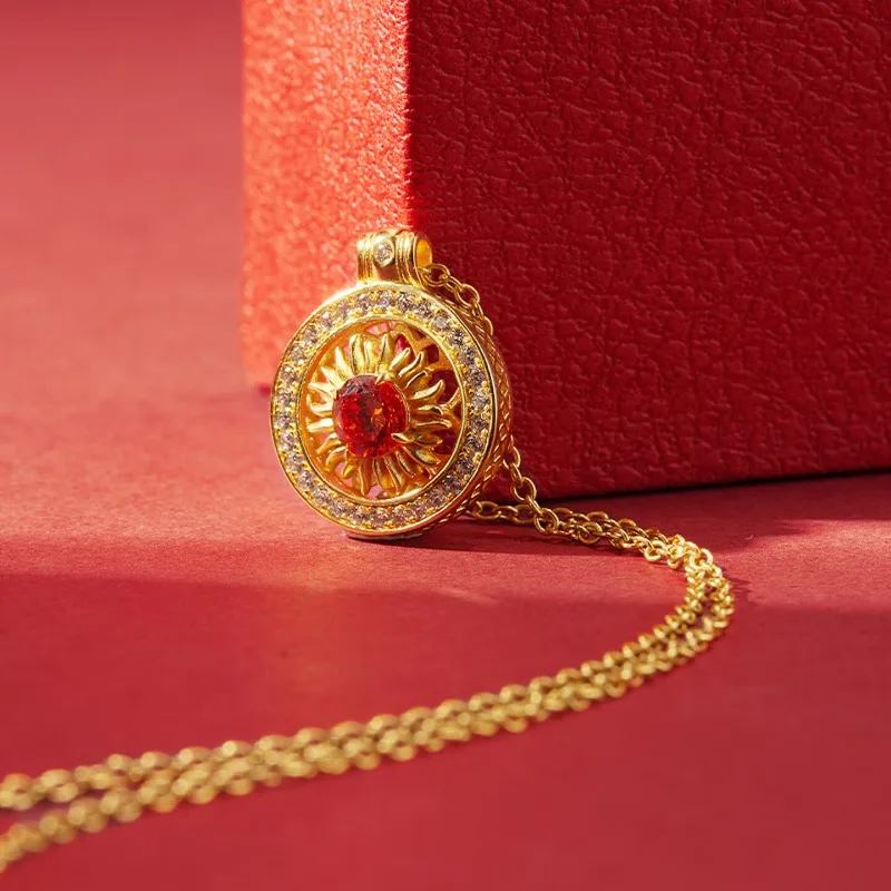Zhu Bingren Copper Sunflower Jewelry Set Necklace Bracelet Earring Brass Chinese Style Accessory Gift For Girlfriend Art Craft