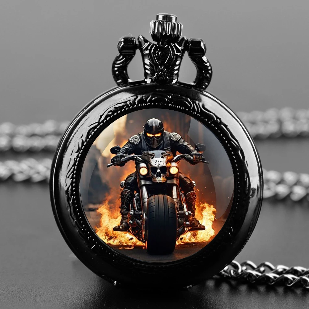 

Fire Biker Pocket Watch Collection, Timing Chronograph Pendant Necklace Jewelry for Men Women, Gothic Spiritual Gift Clock