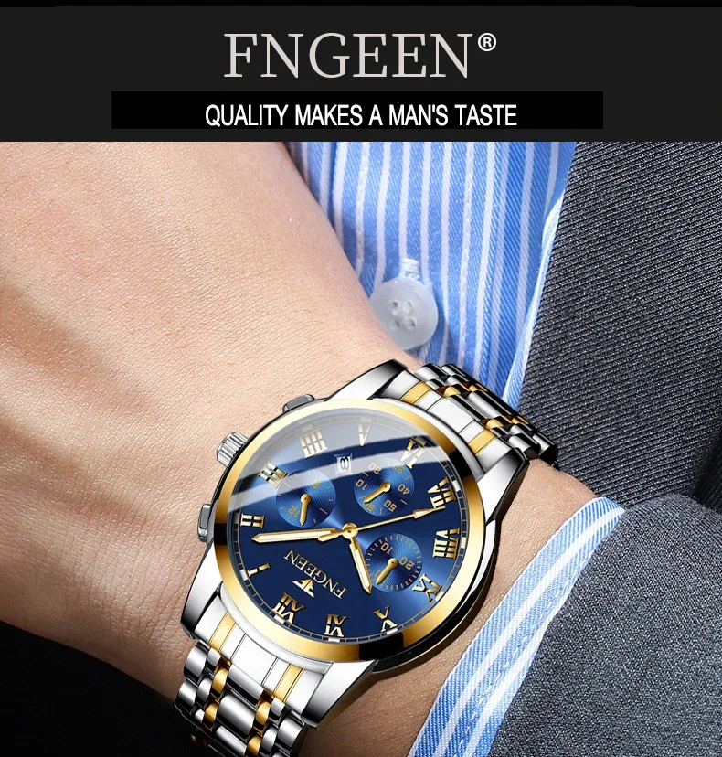 BINBOND Fashion 2pcs/Set Couple Watches Casual Men Ladies for Quartz Watch Lover Waterproof Stainless Steel Valentine Gift Watch