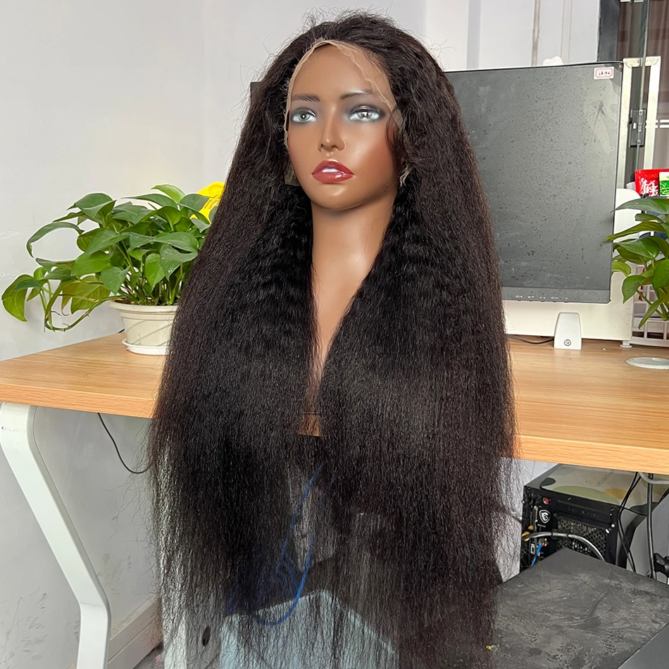 Peluca de cabello humano con frente de encaje HD 13x4 liso rizado 200% de densidad Color Natural nudos blanqueados prearrancados 100% pelucas de cabello virgen crudo