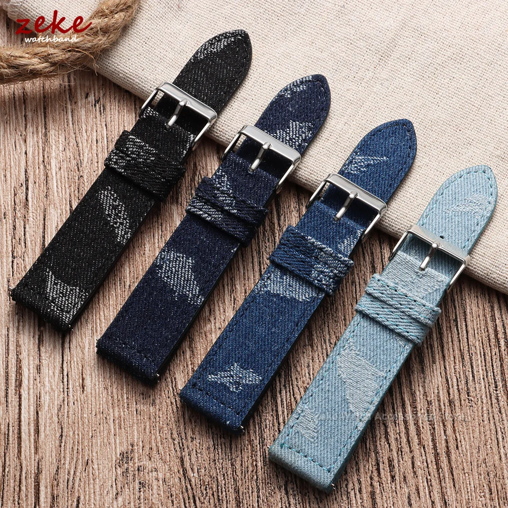 Nouveau bracelet de montre en denim, nylon et toile de voile, 20mm 22mm, universel, en cuir, pour Omega, pour Seiko, avec fermoir à ardillon et attache rapide