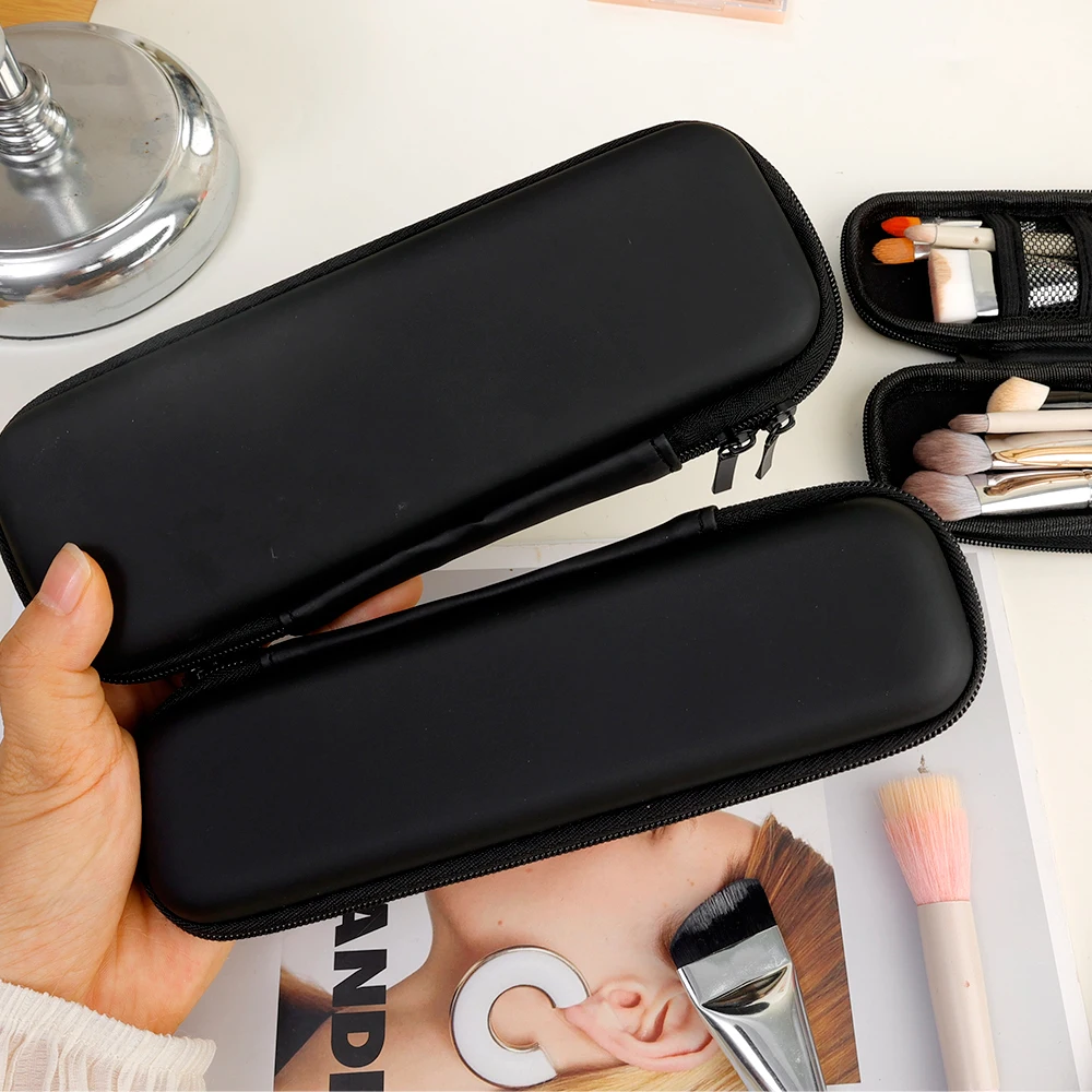 1-2 Pcs Black Makeup Brush Storage Bag Double Zipper Makeup Brushes Case Minimalist Waterproof Travel Brush Holder Makeup Case