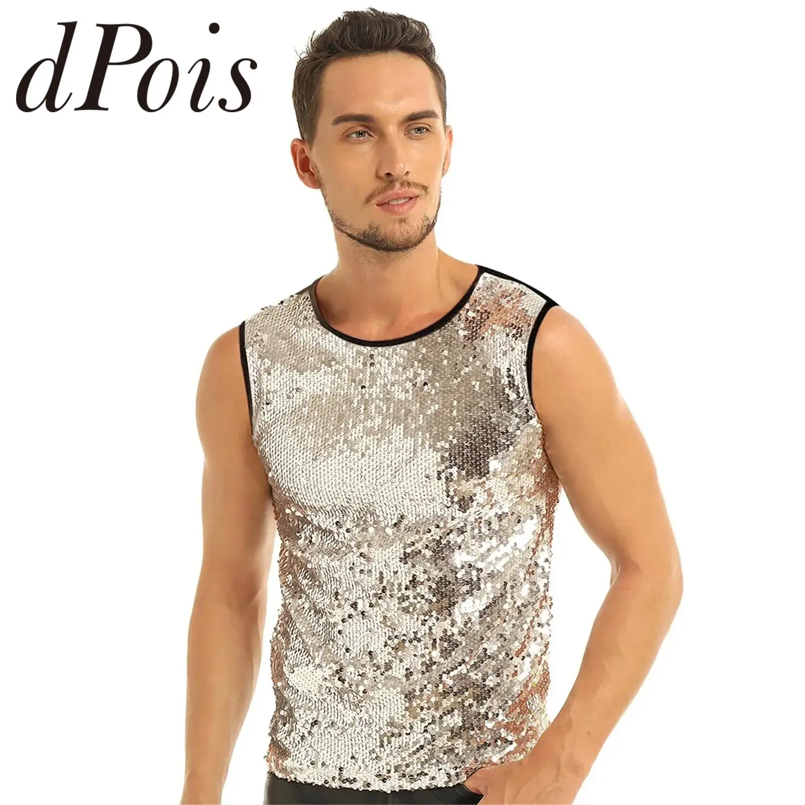 Mens Shiny Sequin Tops Hip Hop Clothes Male Rave Party Bar Clubwear Dancing Vest Tank Top Music Festival Costume Dance Wear