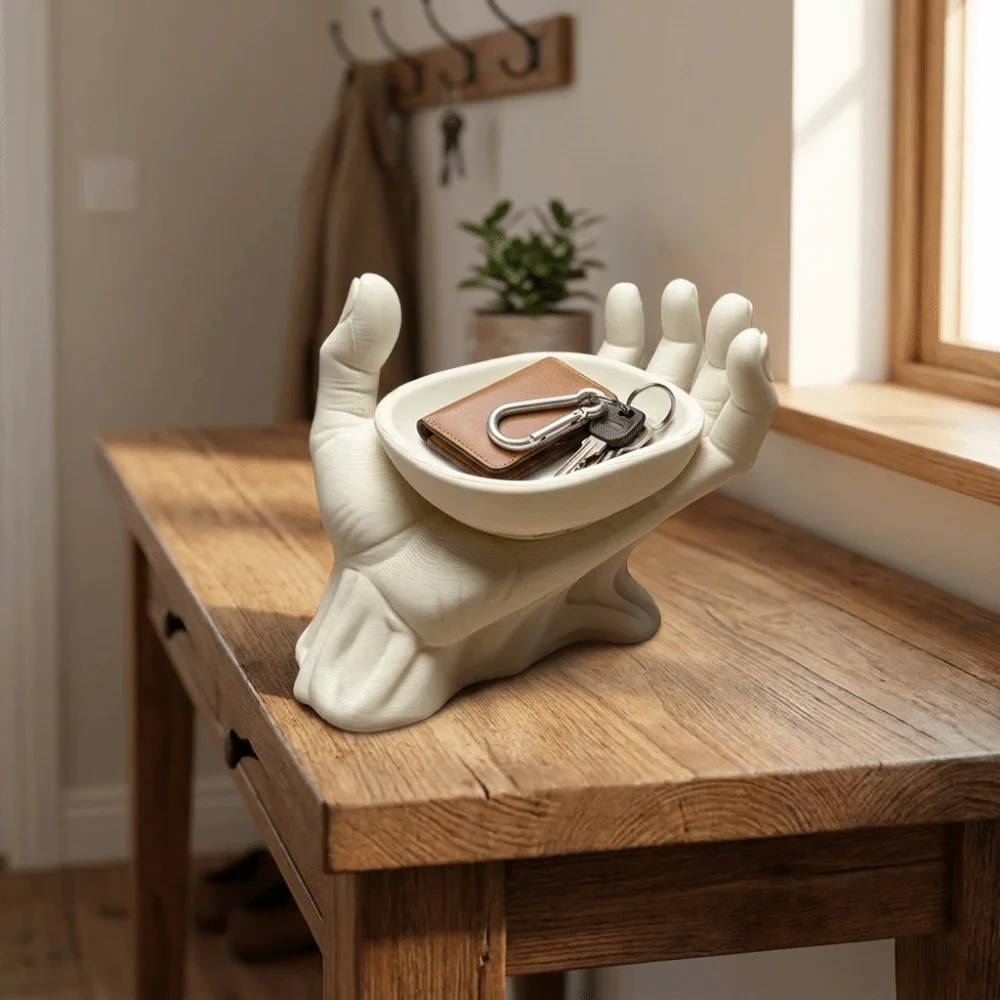 Key Storage Tray Open Palm Palm Jewelry Storage Tray 3D Printed Plastic Hand Sculpture Multi-purpose Hand Shape Tray Entryway