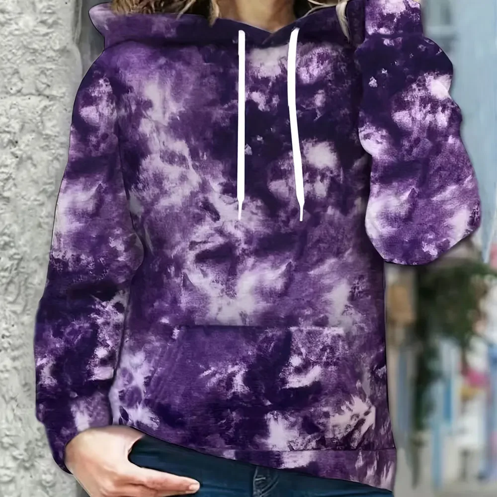 

Women's Sweater Hoodies Sweatshirts Velvet Winter Casual Spray-painted Print Colorful Long Sleeve Pullovers Autumn Woman Clothes