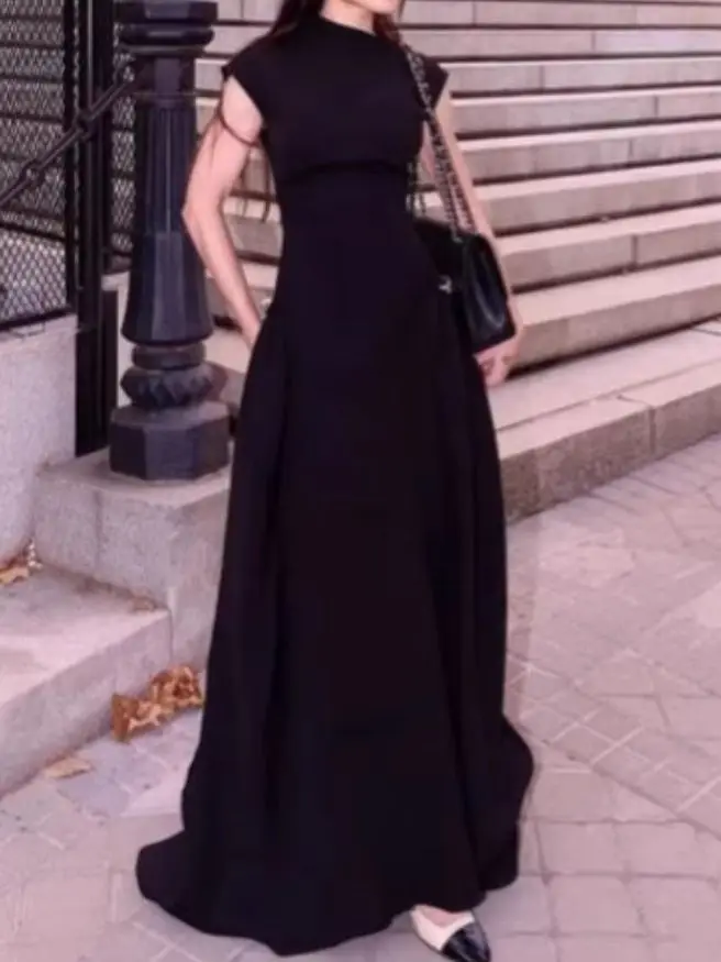 

Скромное минималистичное платье для женщин, однотонные облегающие халаты, модные универсальные летние женские внутренние платья без рукавов с рюшами