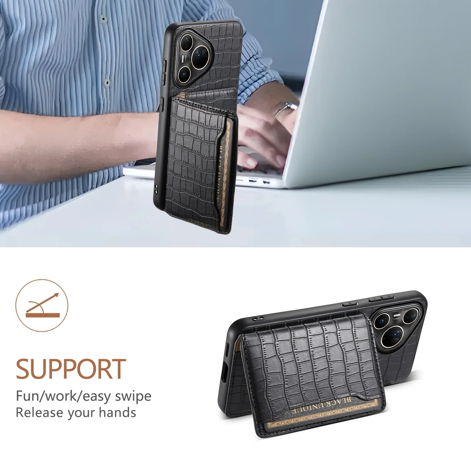 

Alligator Pattern Leather Phone Case for Huawei Pura 80 Ultra Pura70 Pro Plus P60 Mate 70 Mate60 Pro+ Card Holder Wallet Cover