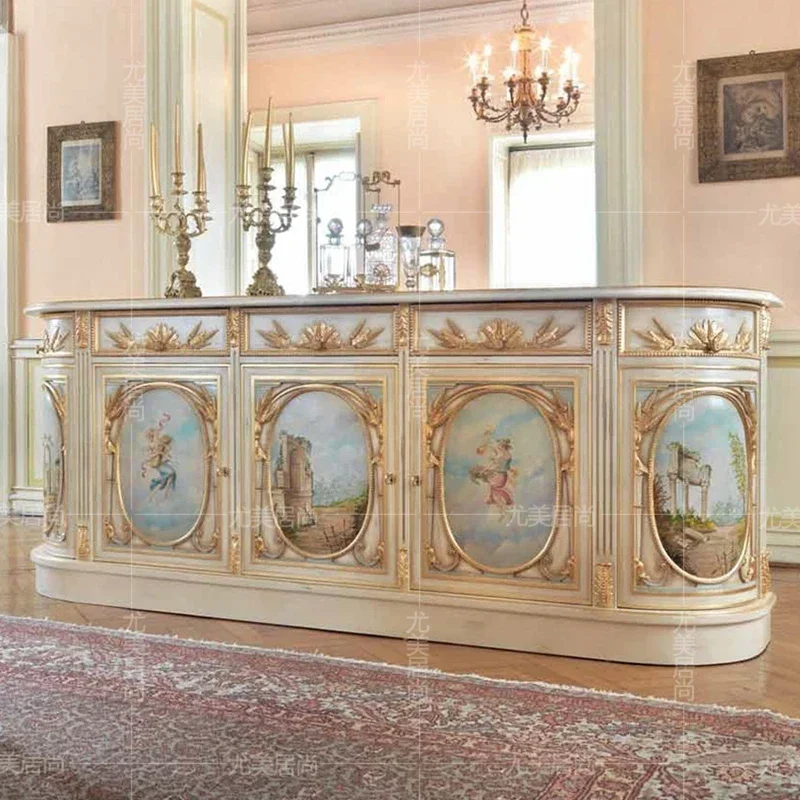 French luxury palace wine cabinet Italian living room painted villa wine cabinet display cabinet half round European style