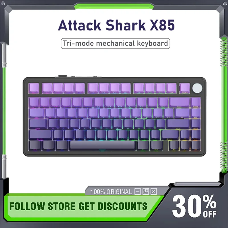 

Механическая клавиатура Attack Shark X85, RGB, трехрежимная горячая замена, градиентная боковая гравировка, индивидуальная беспроводная игровая клавиатура, подарки