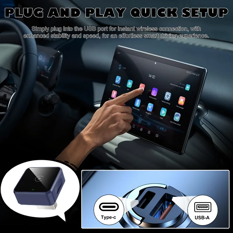 for Apple CarPlay Car Adapter Wired To Wireless Car-Machine Interconnection Smart Car Box Dual Core USB Type-C Type-A Male 8GB