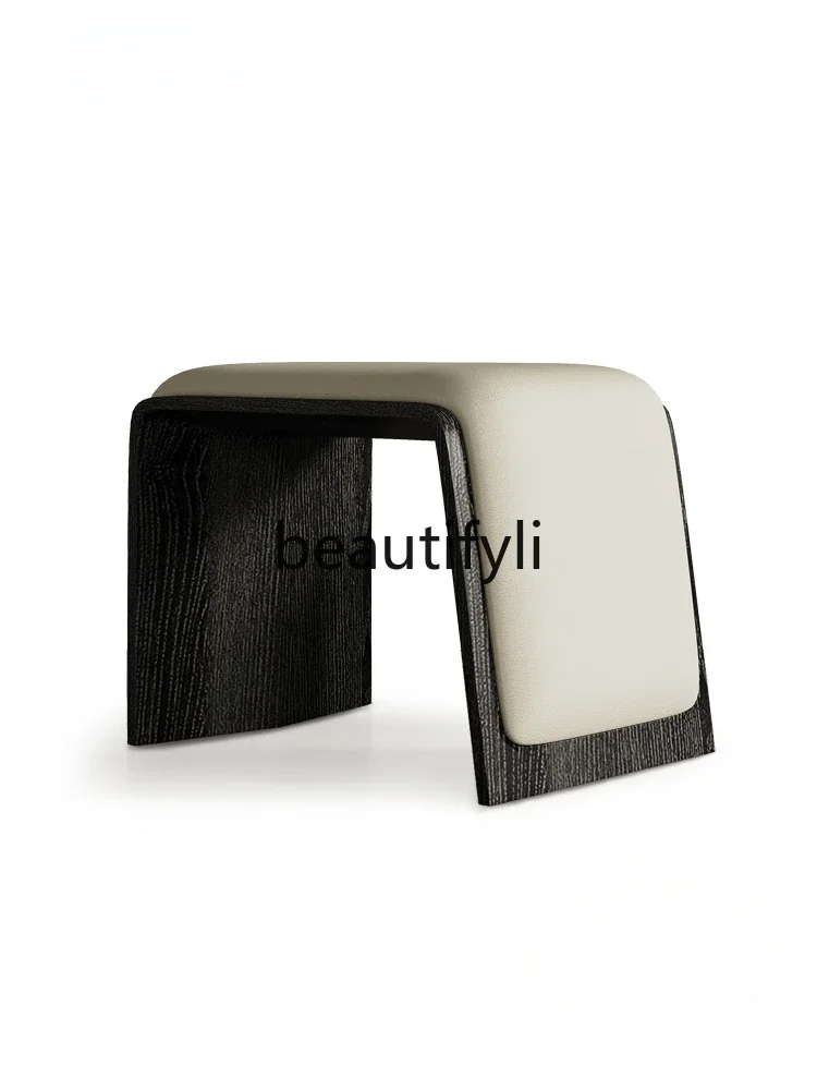 Retro high-end all-solid wood guest tea stool chair shoe changing stool designer model room short chair